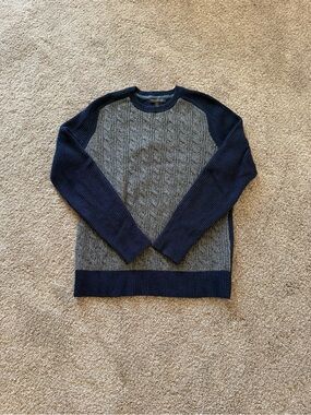 Men's Navy and Gray Cable-Knit Crewneck Sweater